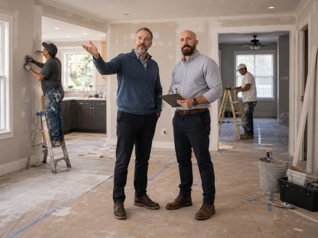 Michael Ligon and David Ligon reviewing a Florida residential property needing renovation
