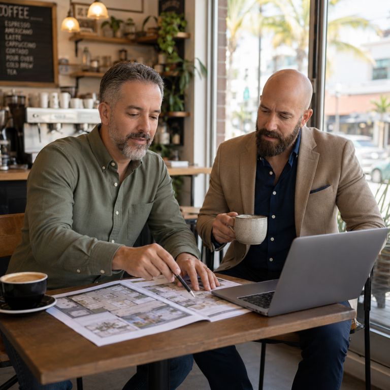 Michael Ligon and David Ligon reviewing Florida residential property opportunities as part of The Ligon Group's acquisition evaluation process