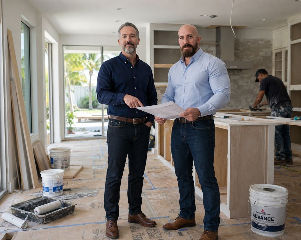 Michael Ligon and David Ligon at a kitchen remodel in a Fort Lauderdale residential investment property undergoing renovation