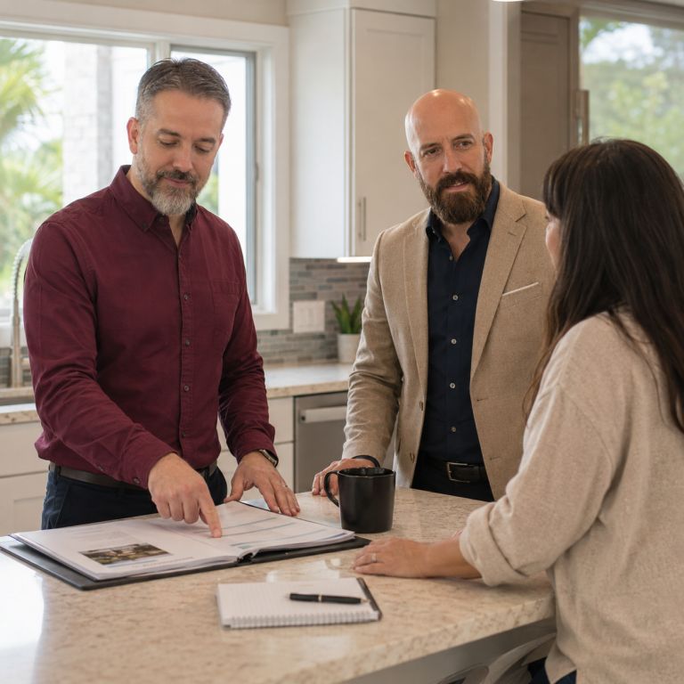 Michael Ligon and David Ligon discussing a Florida residential property acquisition with a homeowner