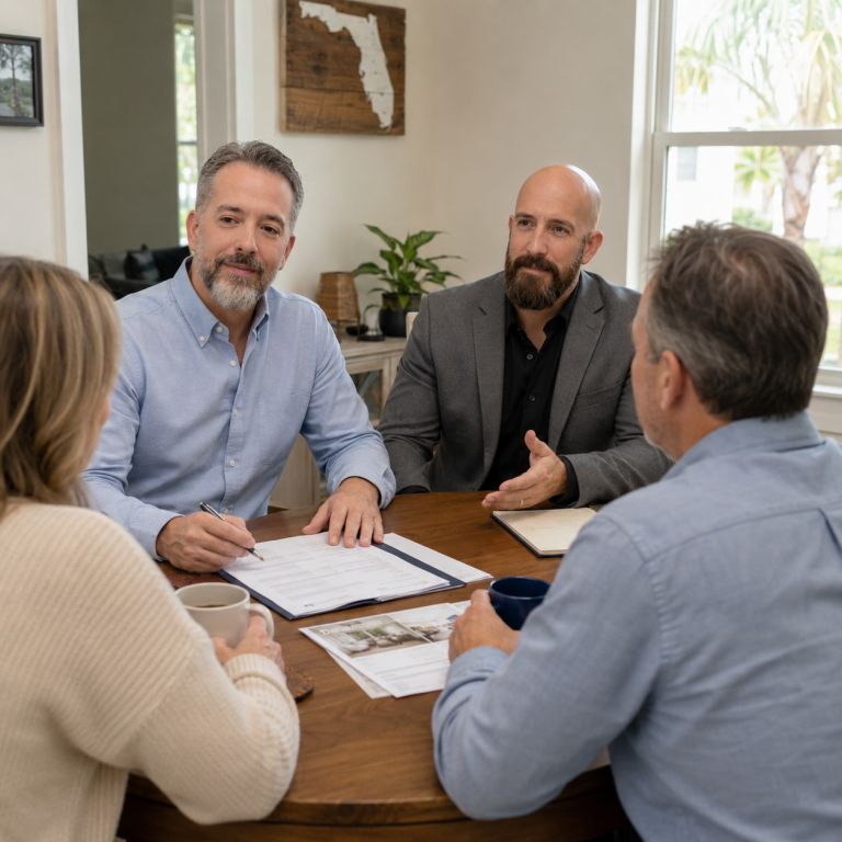 Michael Ligon and David Ligon discussing an inherited Florida residential property with a couple