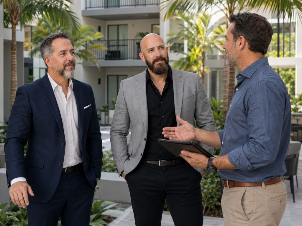 Michael Ligon and David Ligon evaluating a Florida rental property as part of The Ligon Group residential ownership and operations strategy