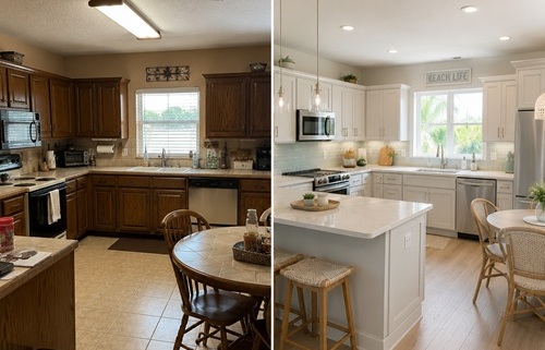 Before-and-after residential real estate renovation by The Ligon Group showing property transformation through improvement